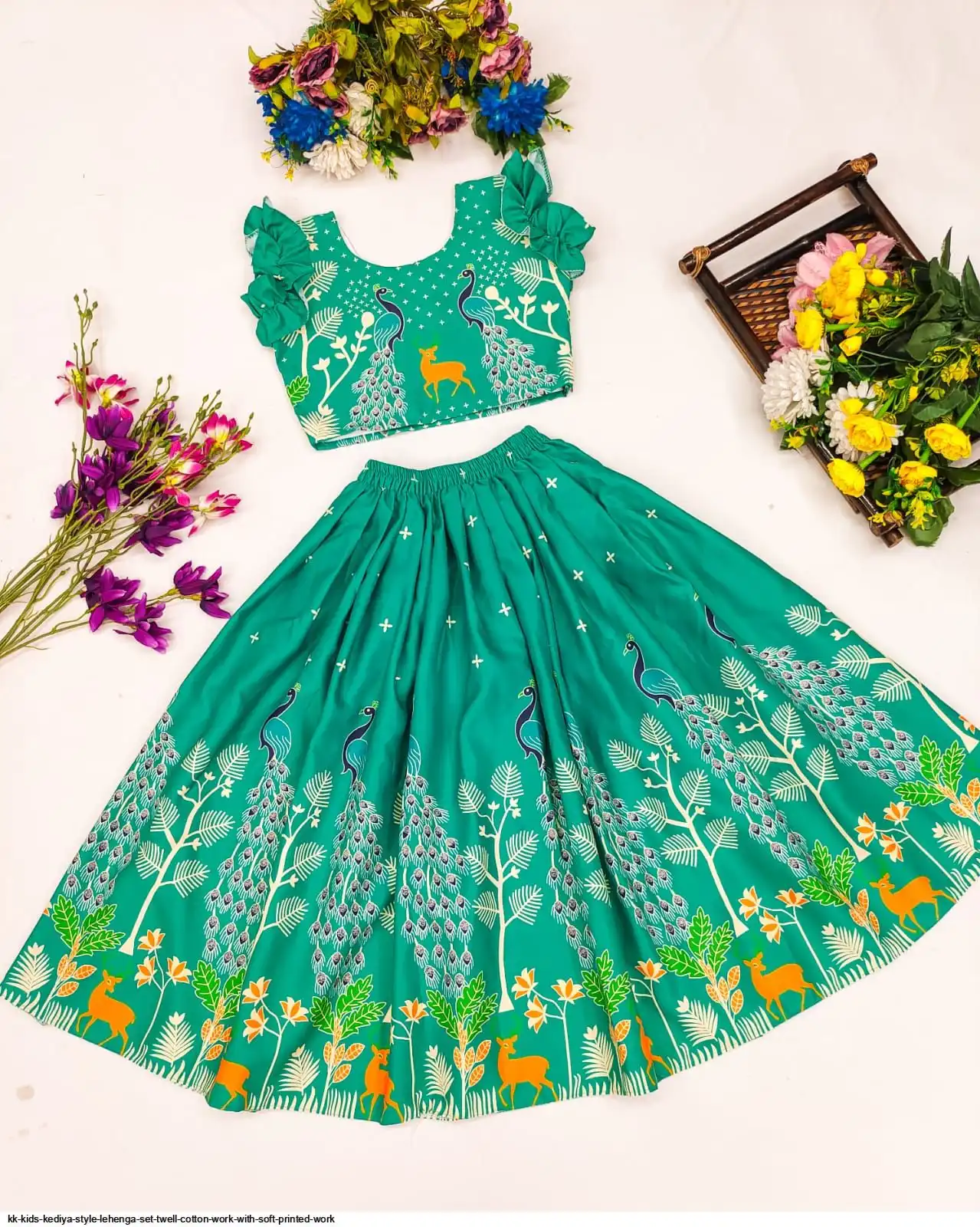 KK KIDS KEDIYA STYLE LEHENGA SET TWELL COTTON WORK WITH SOFT PRINTED WORK 4