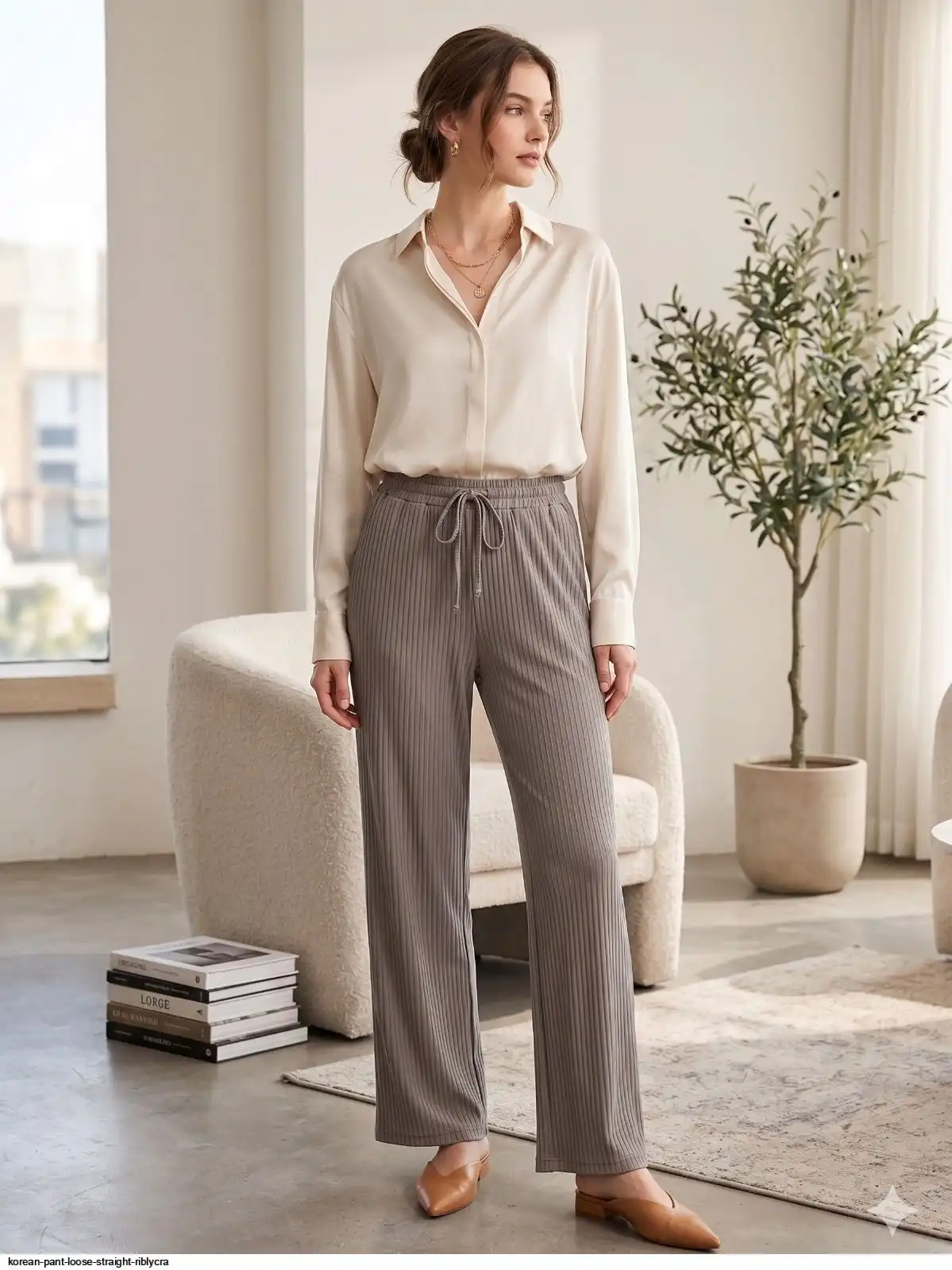KOREAN PANT LOOSE STRAIGHT RIBLYCRA 2