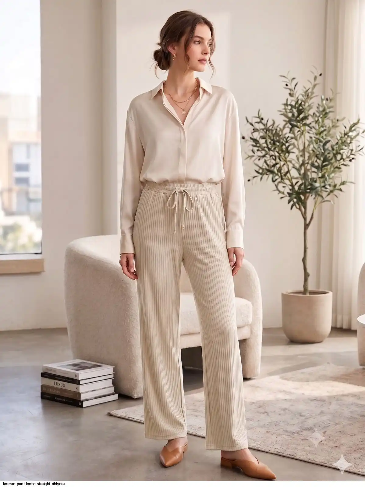 KOREAN PANT LOOSE STRAIGHT RIBLYCRA 3