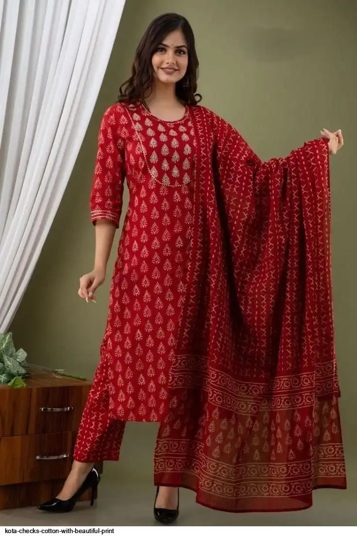 KOTA CHECKS COTTON WITH BEAUTIFUL PRINT E
