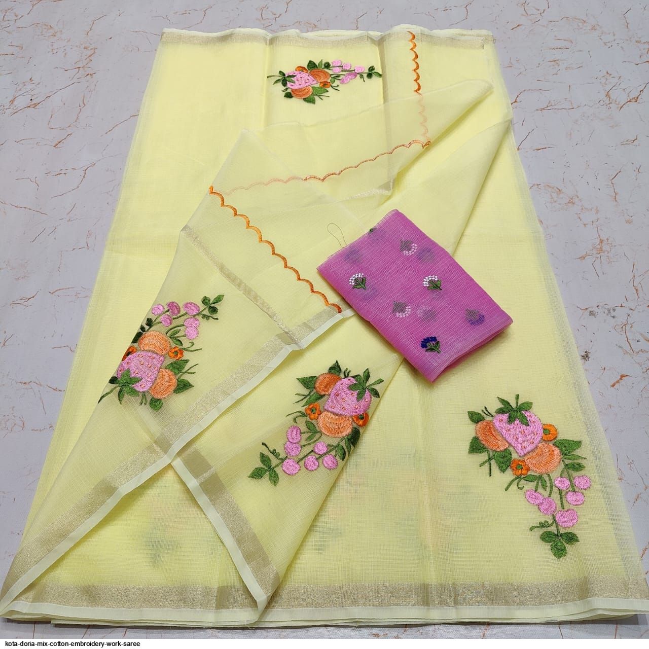 Kota Doria Embroidery Saree Green Color with blouse Handcrafted-Indiehaat –  Indiehaat.com