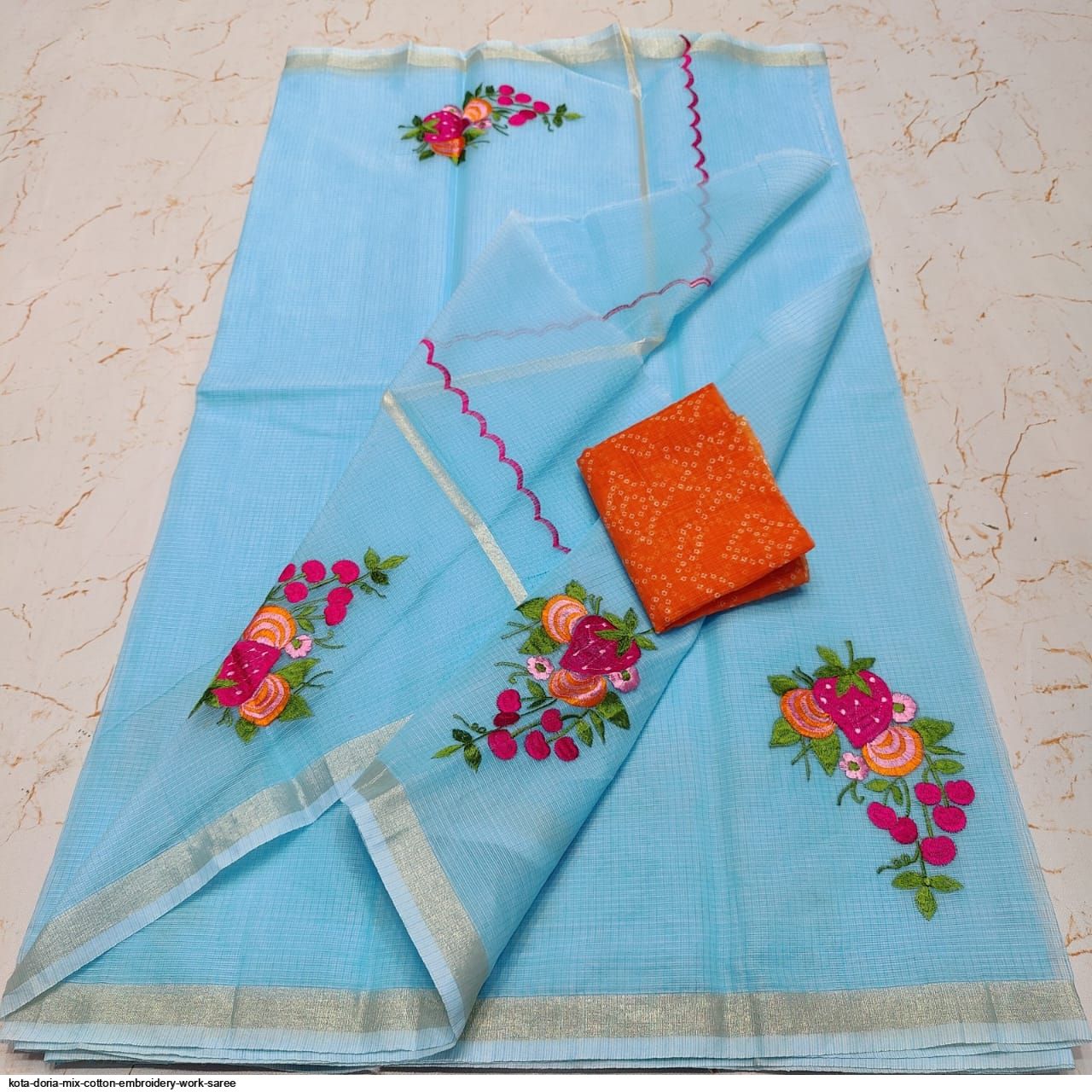 100% Original Pure Kota Doria Brush Painted Saree with blouse