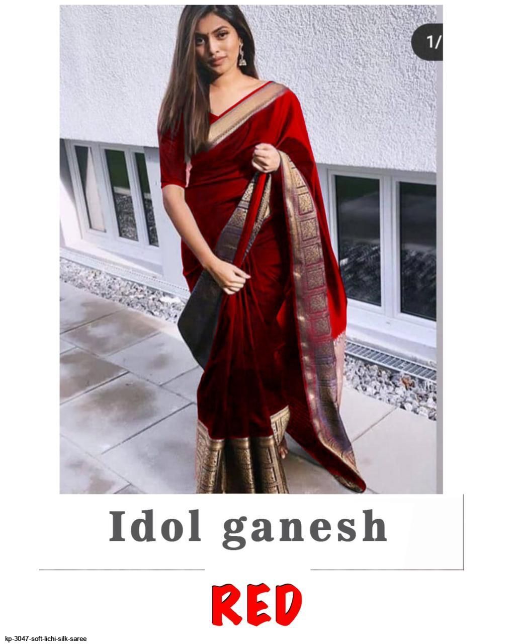 KP 3047 SOFT LICHI SILK SAREE RED