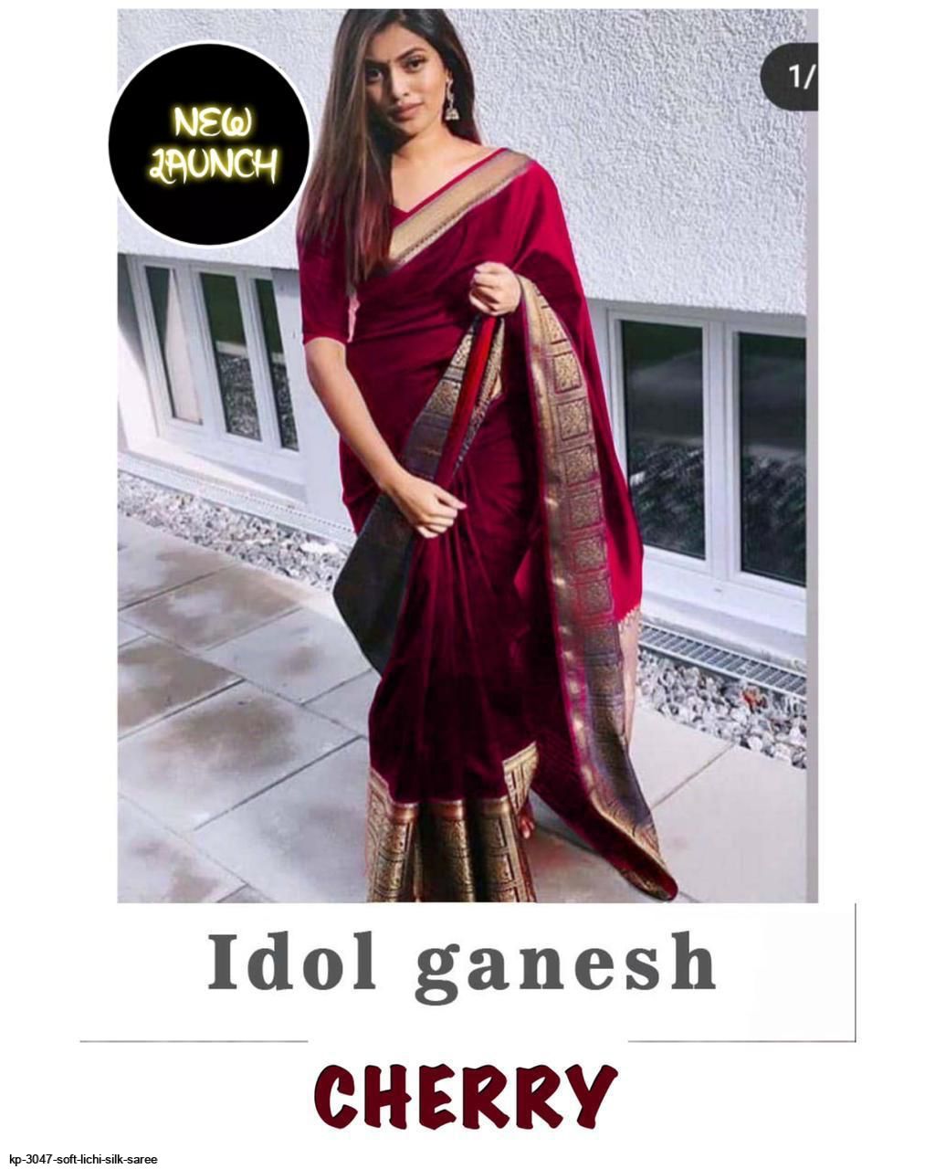 KP 3047 SOFT LICHI SILK SAREE CHERRY