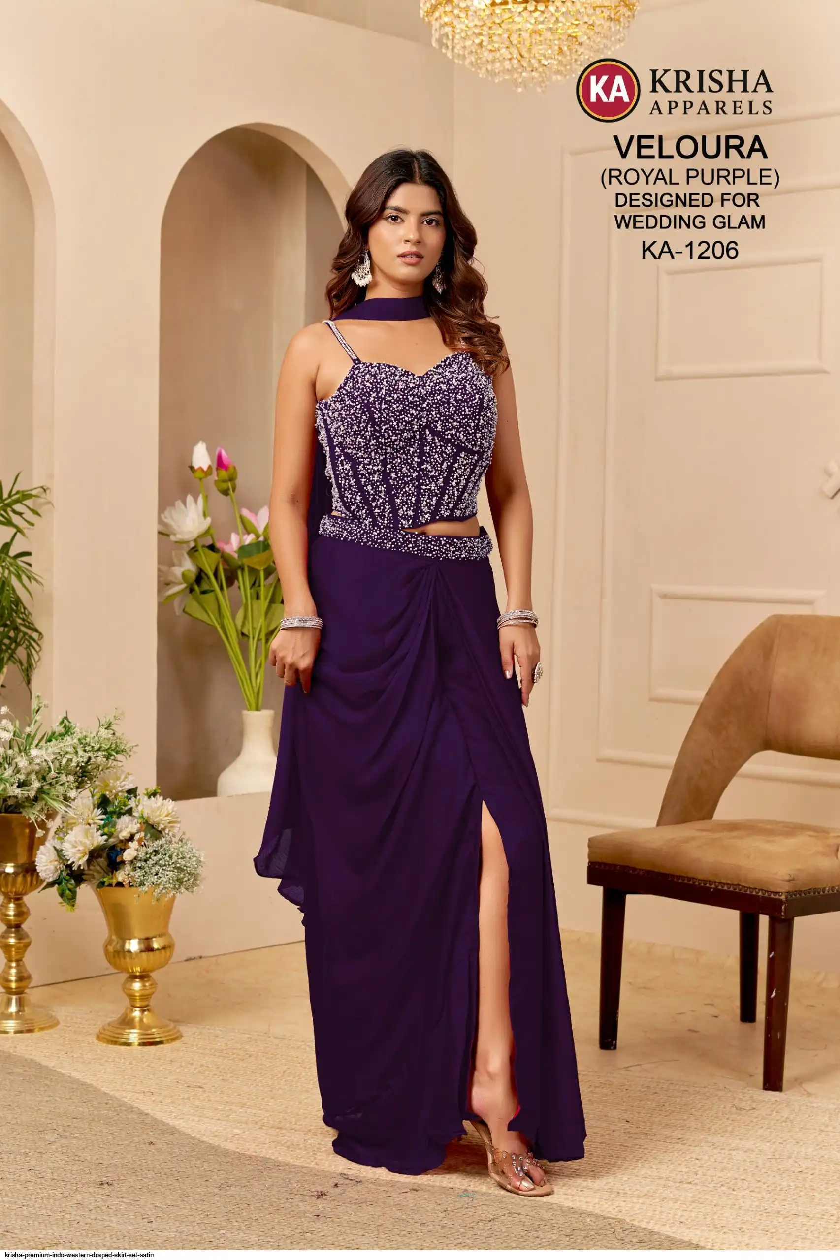 KRISHA PREMIUM INDO WESTERN DRAPED SKIRT SET SATIN A