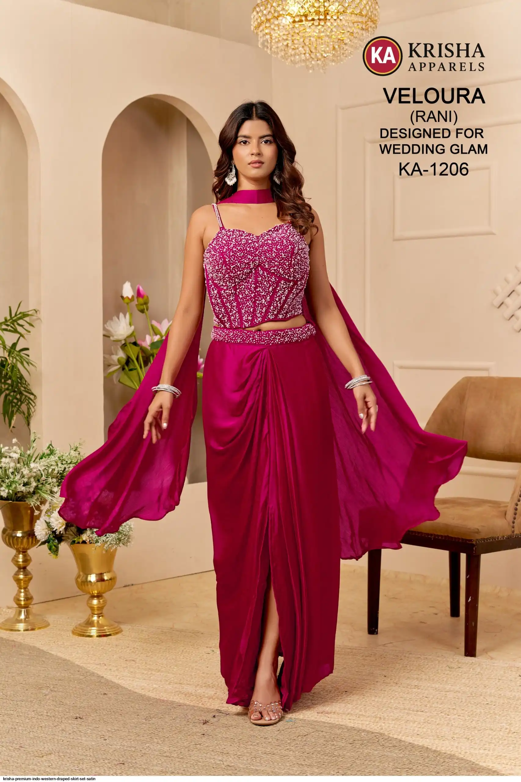 KRISHA PREMIUM INDO WESTERN DRAPED SKIRT SET SATIN B