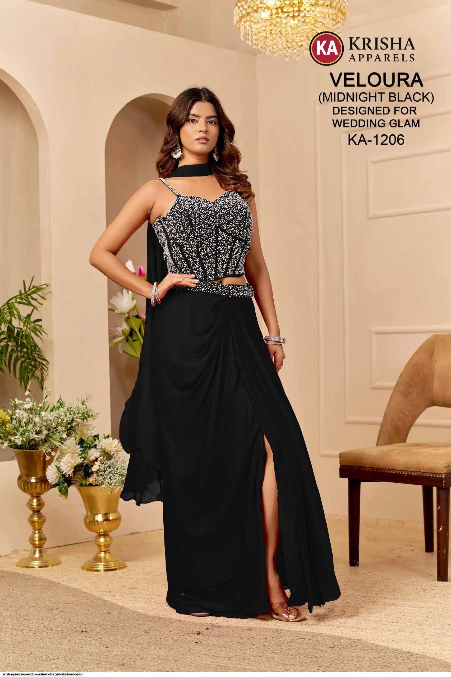 KRISHA PREMIUM INDO WESTERN DRAPED SKIRT SET SATIN C