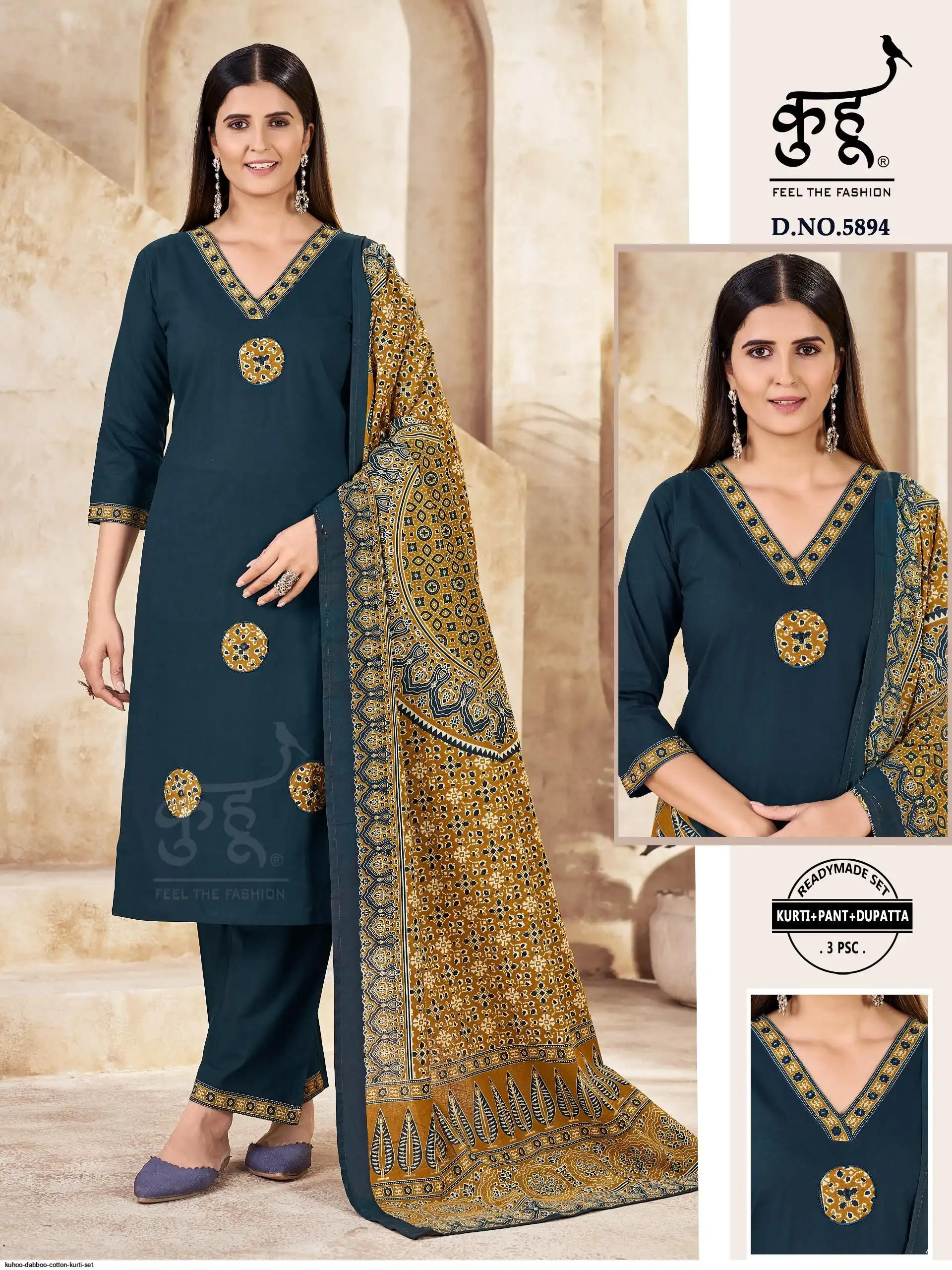 KUHOO DABBOO COTTON KURTI SET 5894