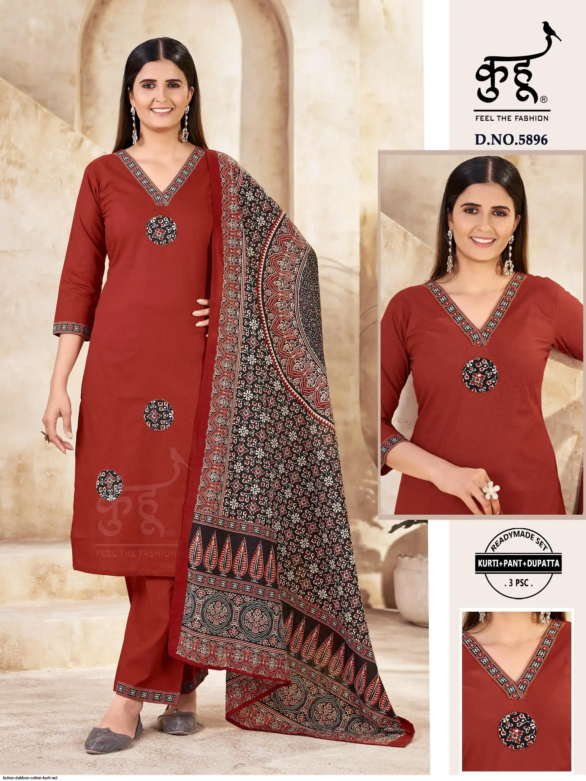 KUHOO DABBOO COTTON KURTI SET 5896