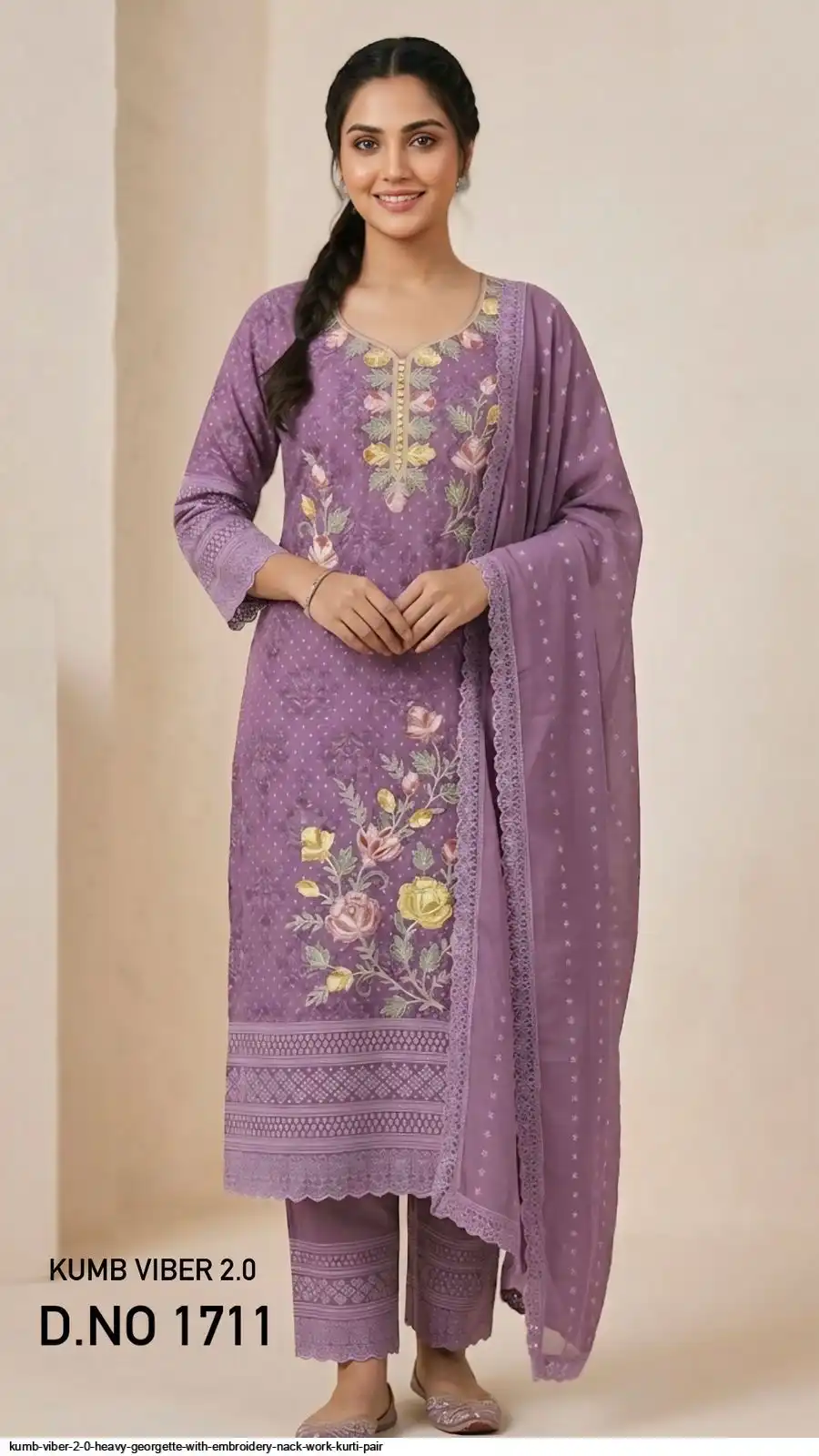 KUMB VIBER 2 0 HEAVY GEORGETTE WITH EMBROIDERY NACK WORK KURTI PAIR B