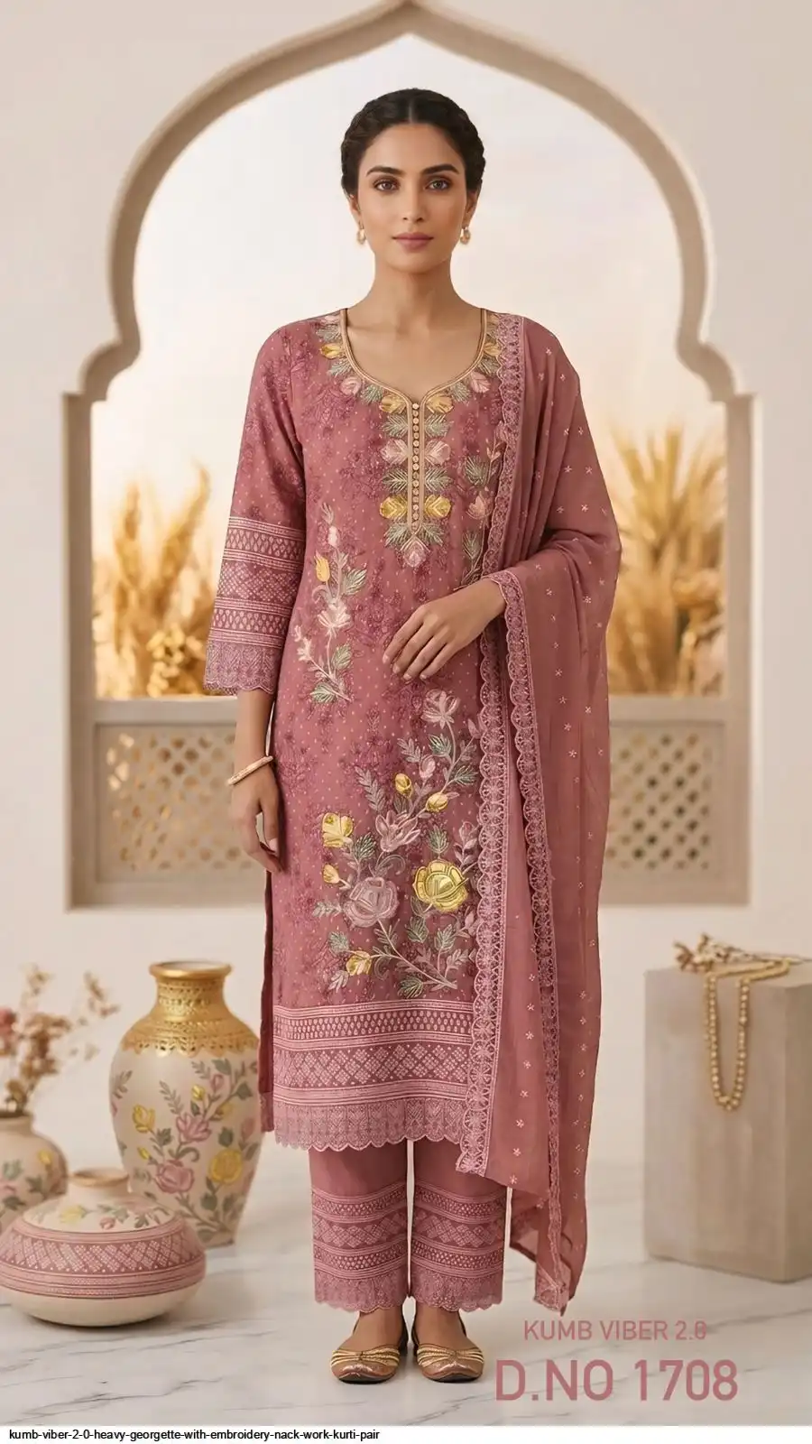 KUMB VIBER 2 0 HEAVY GEORGETTE WITH EMBROIDERY NACK WORK KURTI PAIR D