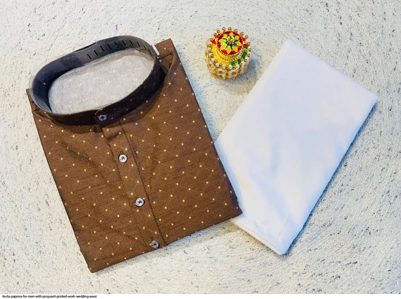 KURTA PAJAMA FOR MEN WITH JACQUARD PRINTED WORK WEDDING WEAR D