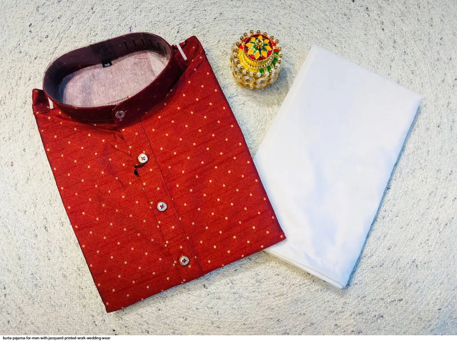 KURTA PAJAMA FOR MEN WITH JACQUARD PRINTED WORK WEDDING WEAR E