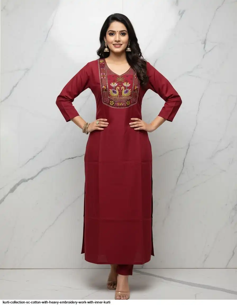 KURTI COLLECTION SC COTTON WITH HEAVY EMBROIDERY WORK WITH INNER KURTI 2