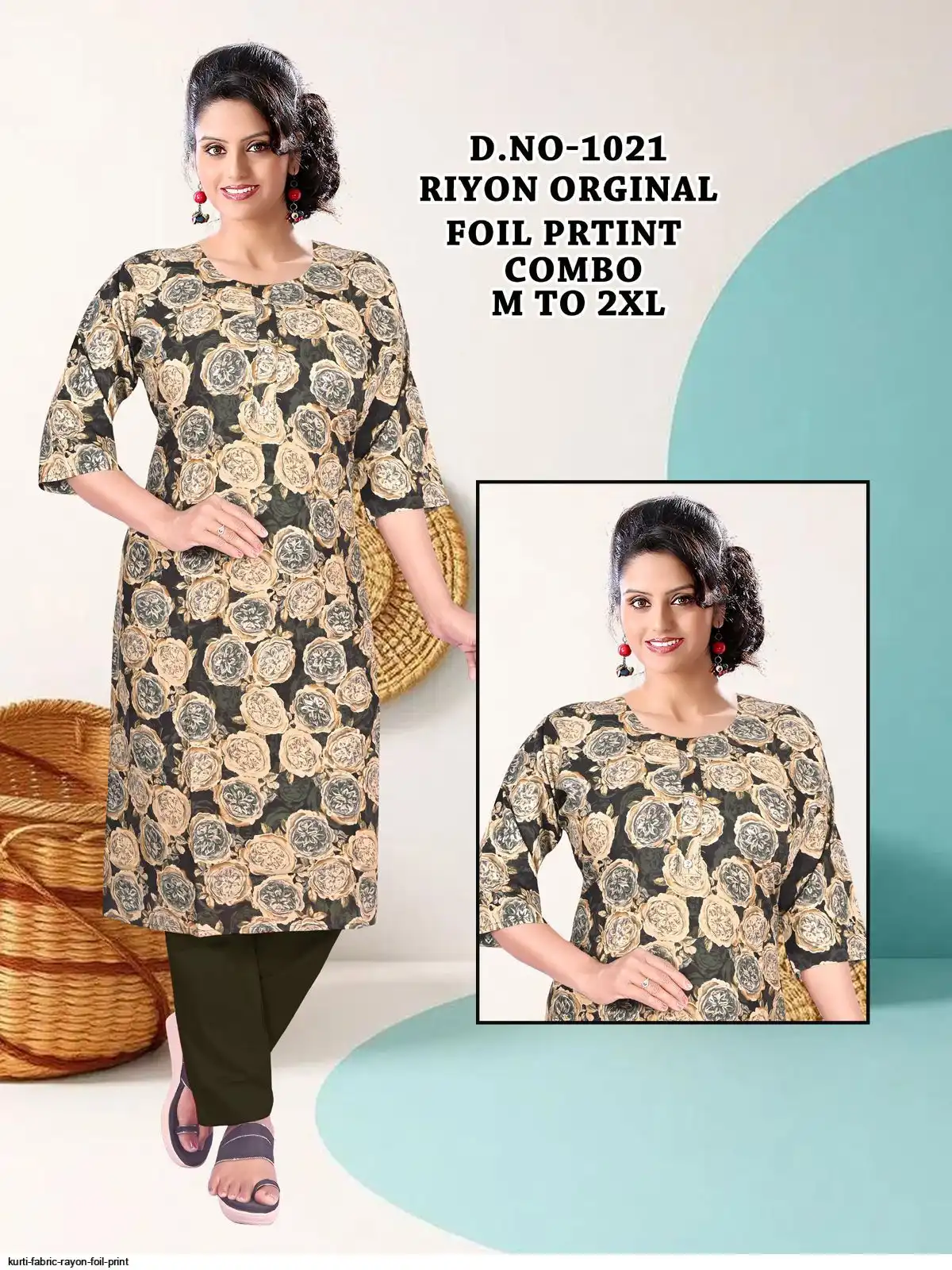 KURTI FABRIC RAYON FOIL PRINT 5