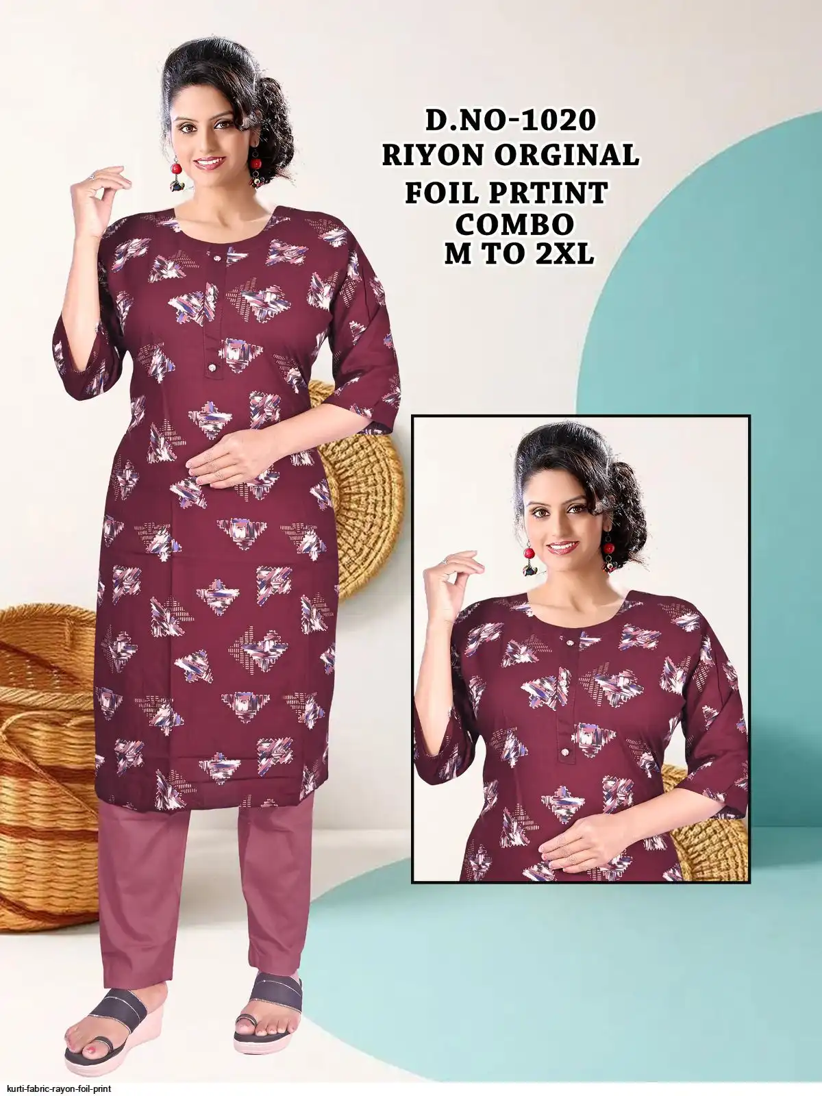 KURTI FABRIC RAYON FOIL PRINT 13