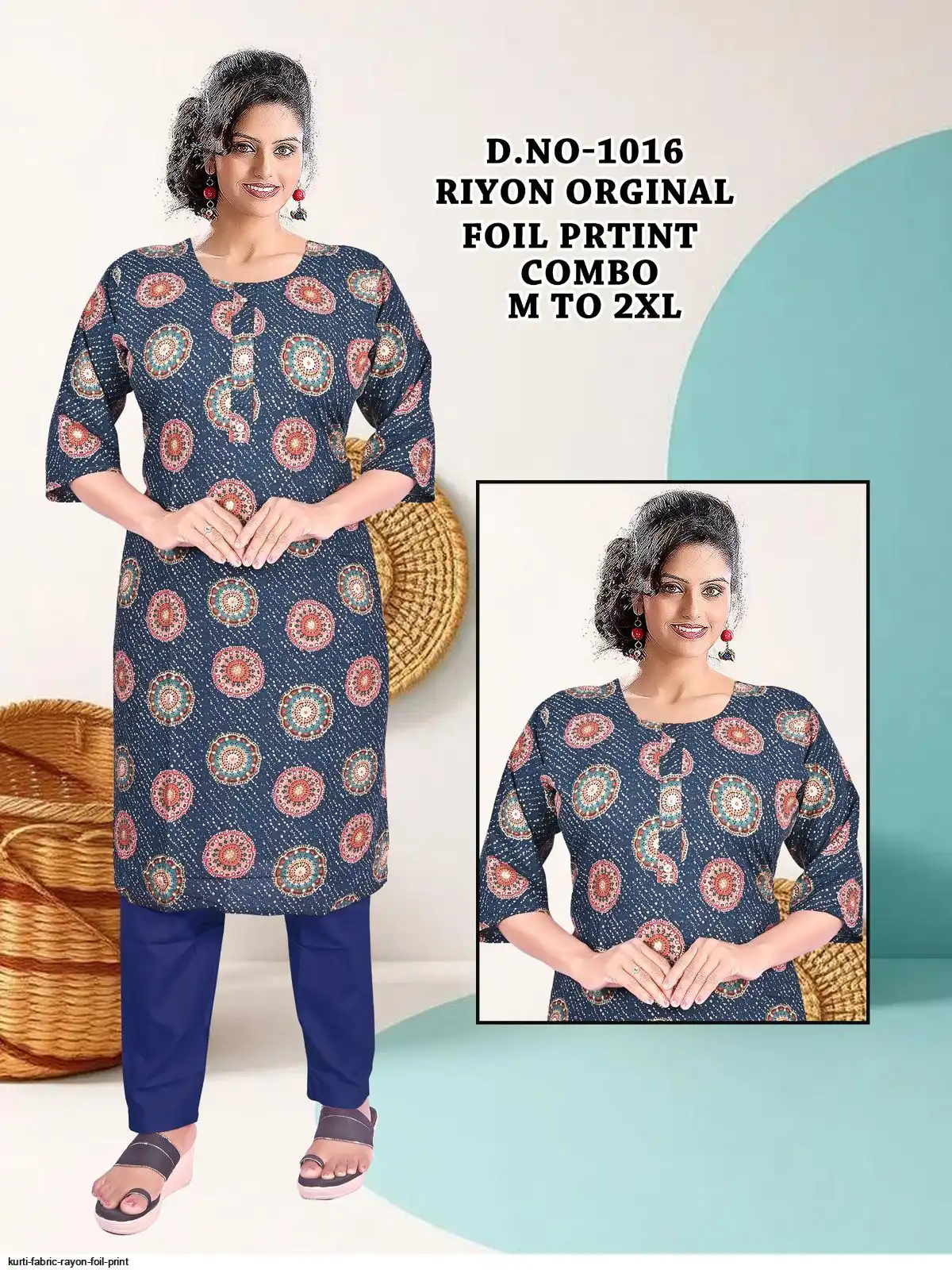 KURTI FABRIC RAYON FOIL PRINT 19