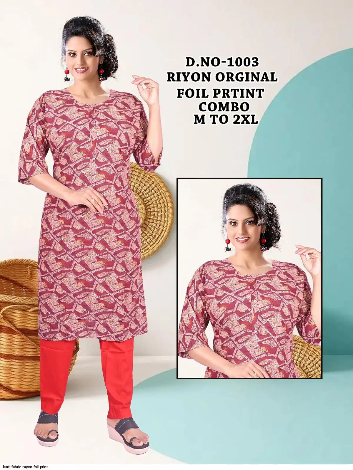 KURTI FABRIC RAYON FOIL PRINT 21