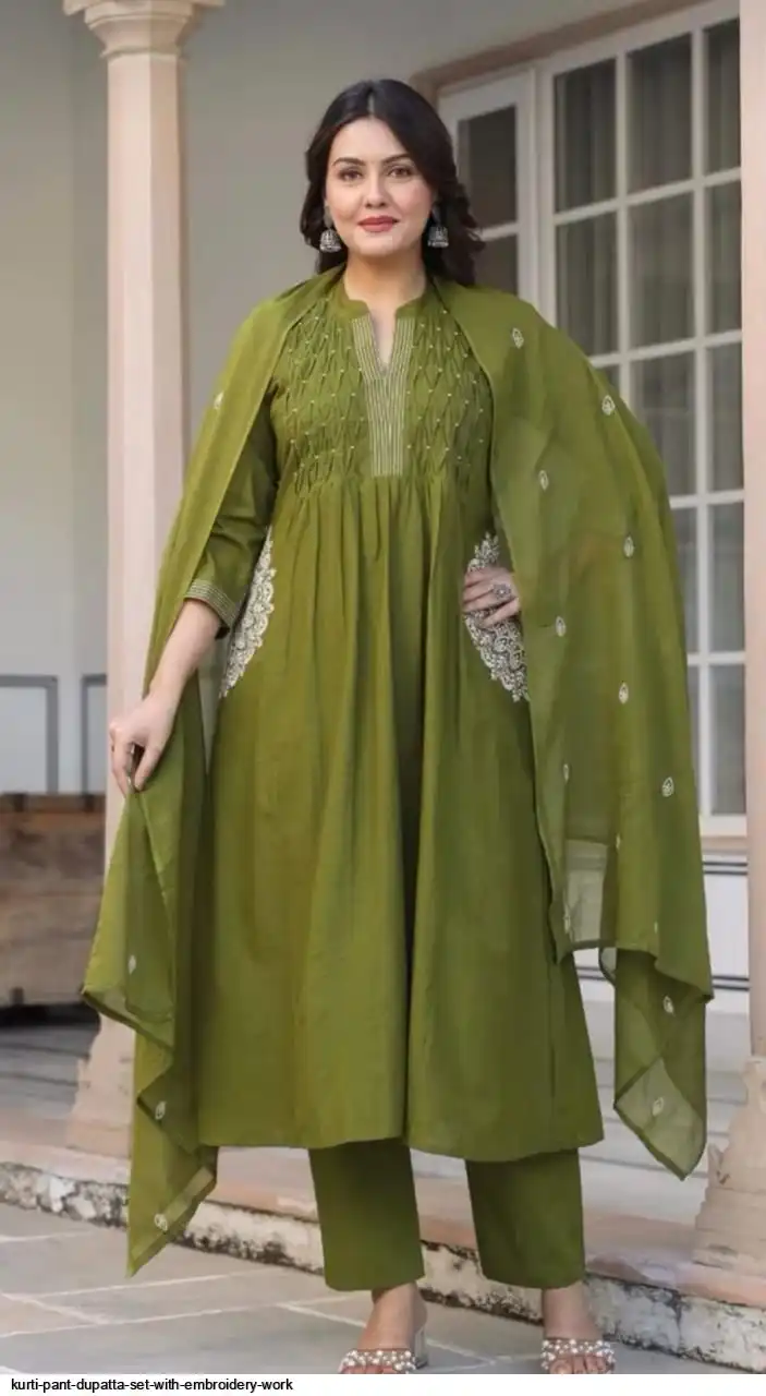 KURTI PANT DUPATTA SET WITH EMBROIDERY WORK B