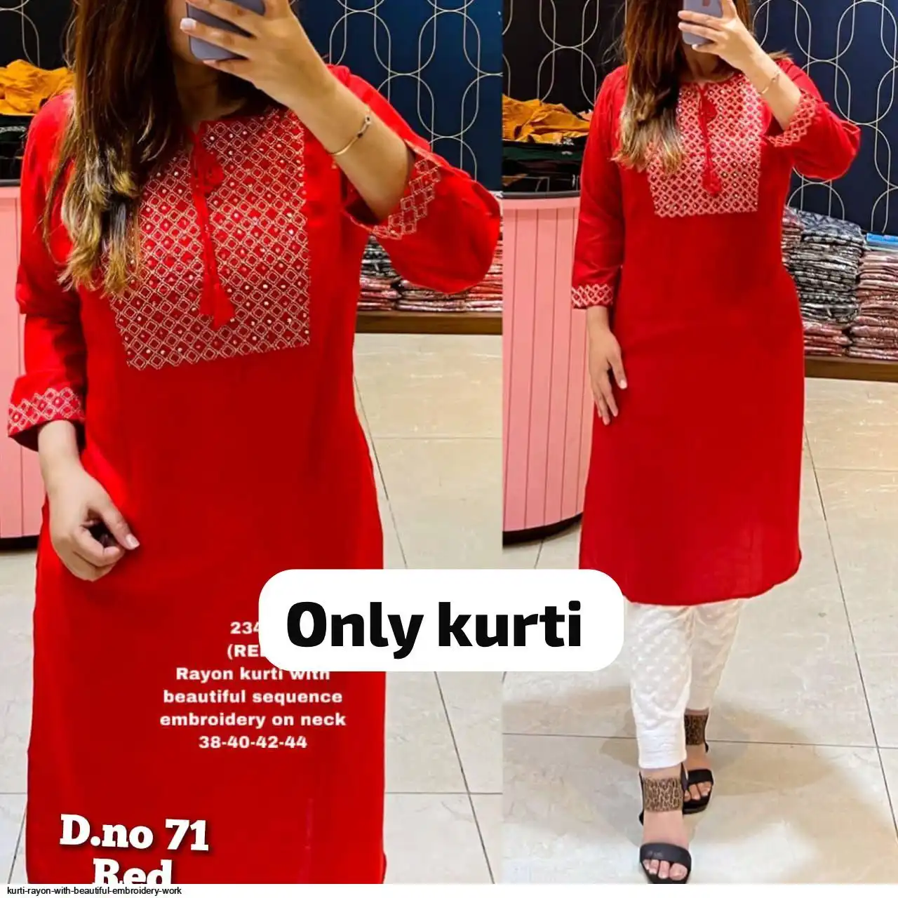 KURTI RAYON WITH BEAUTIFUL EMBROIDERY WORK 4