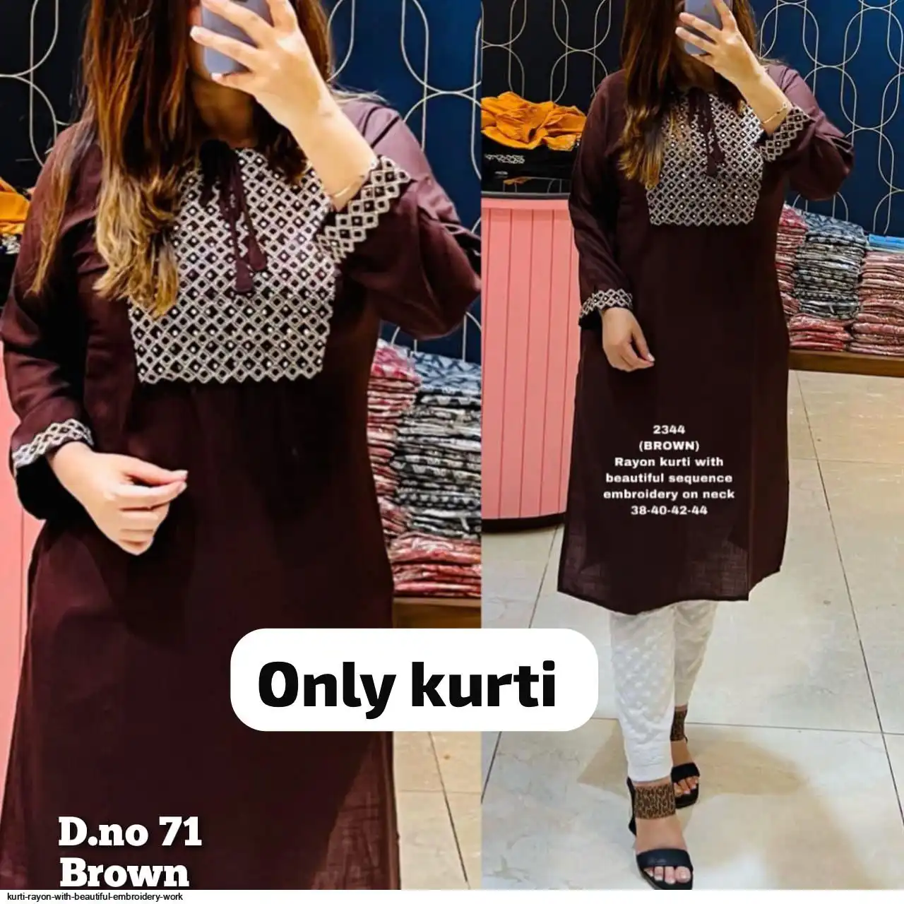 KURTI RAYON WITH BEAUTIFUL EMBROIDERY WORK 3