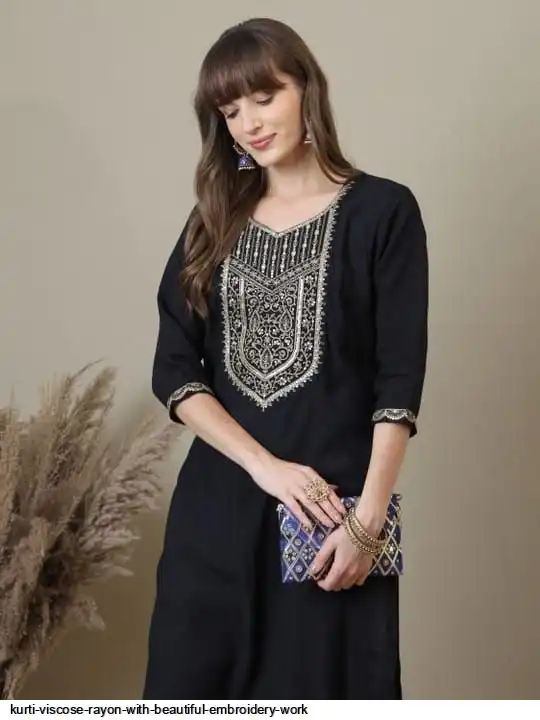 KURTI VISCOSE RAYON WITH BEAUTIFUL EMBROIDERY WORK 2