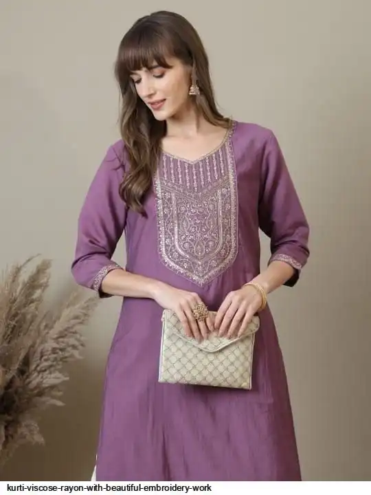 KURTI VISCOSE RAYON WITH BEAUTIFUL EMBROIDERY WORK 3