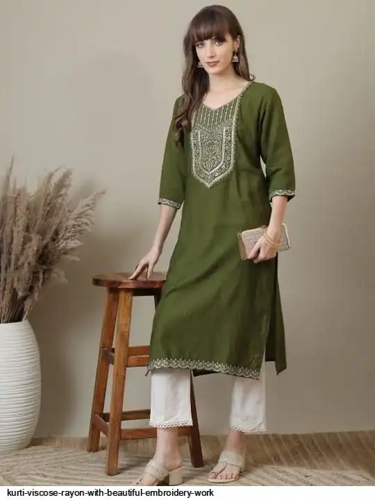 KURTI VISCOSE RAYON WITH BEAUTIFUL EMBROIDERY WORK 5