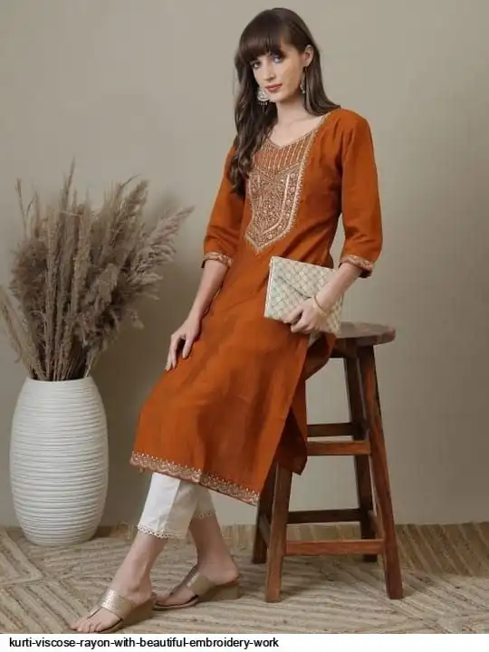 KURTI VISCOSE RAYON WITH BEAUTIFUL EMBROIDERY WORK 6
