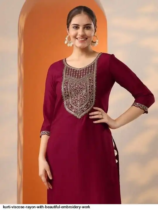 KURTI VISCOSE RAYON WITH BEAUTIFUL EMBROIDERY WORK 7