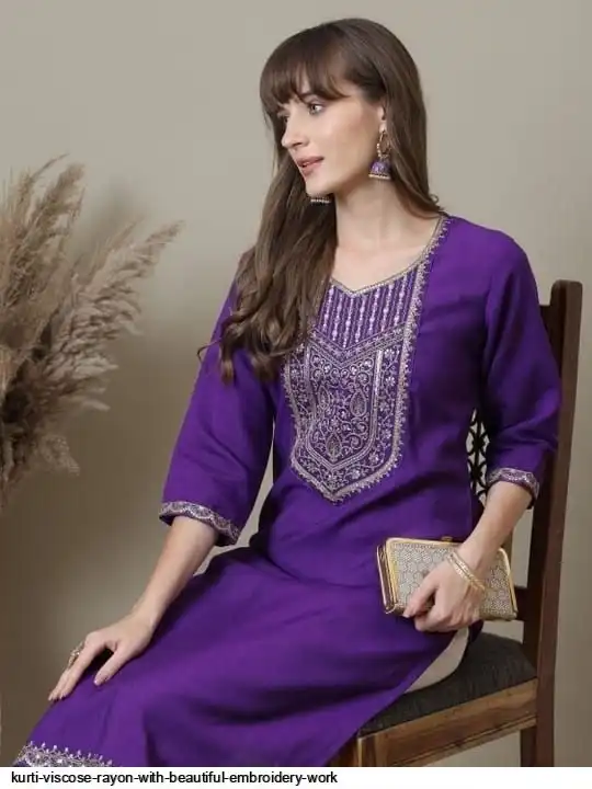 KURTI VISCOSE RAYON WITH BEAUTIFUL EMBROIDERY WORK 8