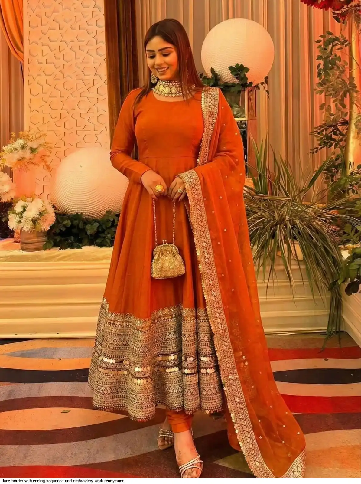 LACE BORDER WITH CODING SEQUENCE AND EMBROIDERY WORK READYMADE E
