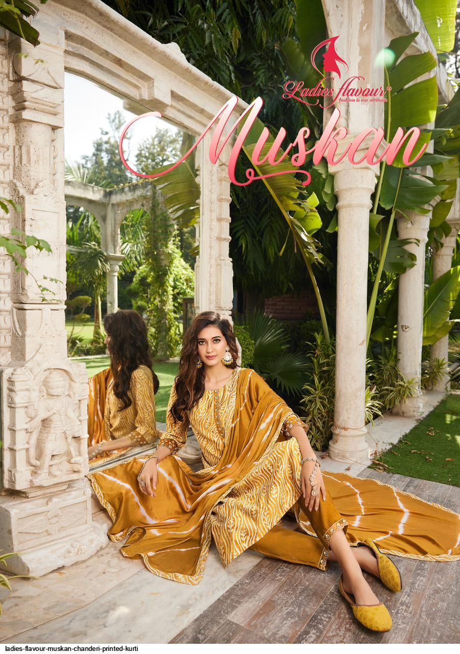 LADIES FLAVOUR MUSKAN CHANDERI PRINTED KURTI
