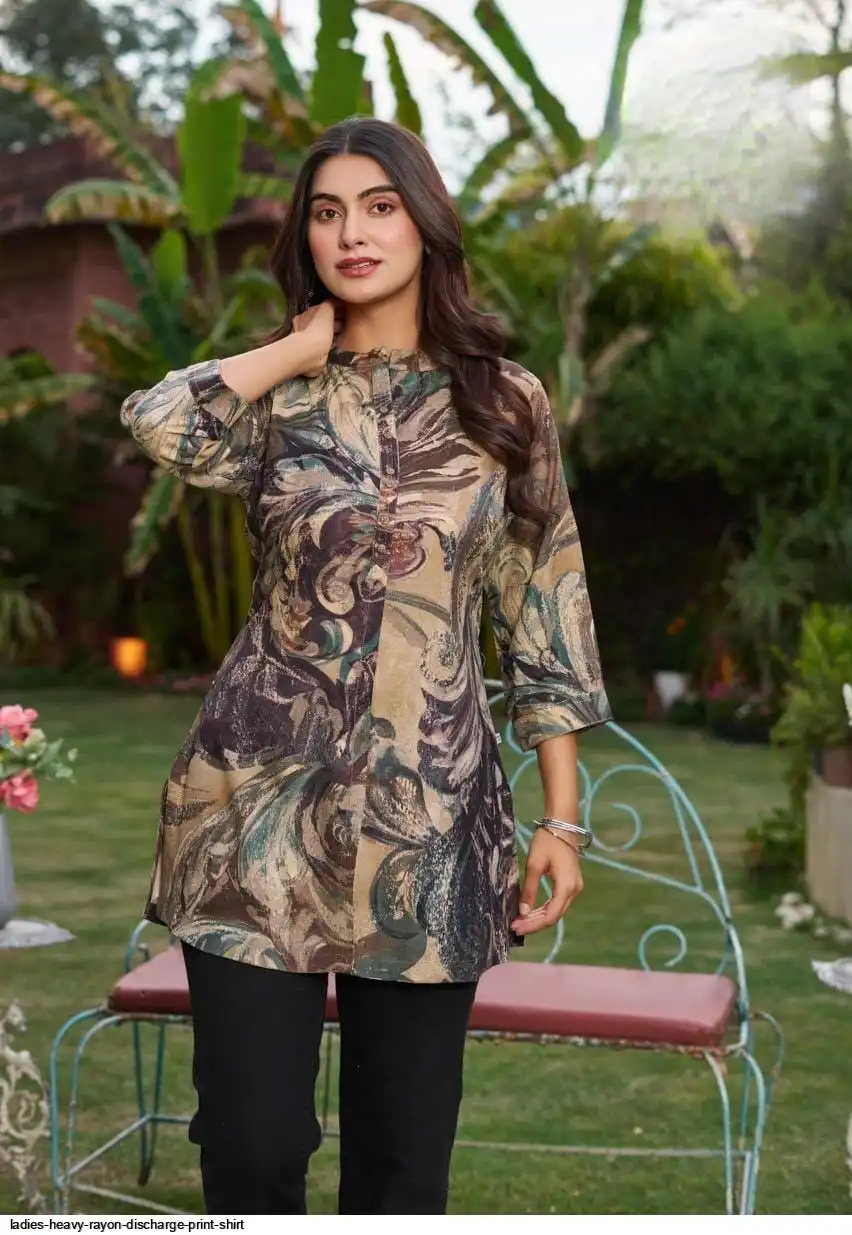 LADIES HEAVY RAYON DISCHARGE PRINT SHIRT A