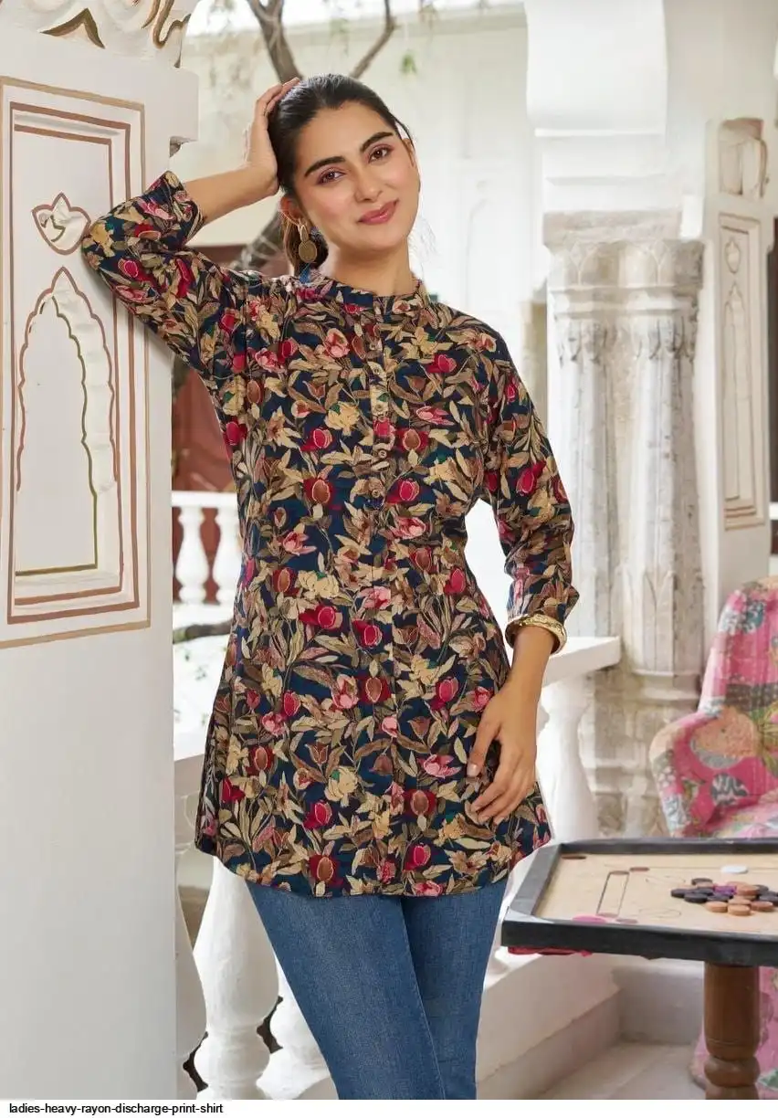 LADIES HEAVY RAYON DISCHARGE PRINT SHIRT E