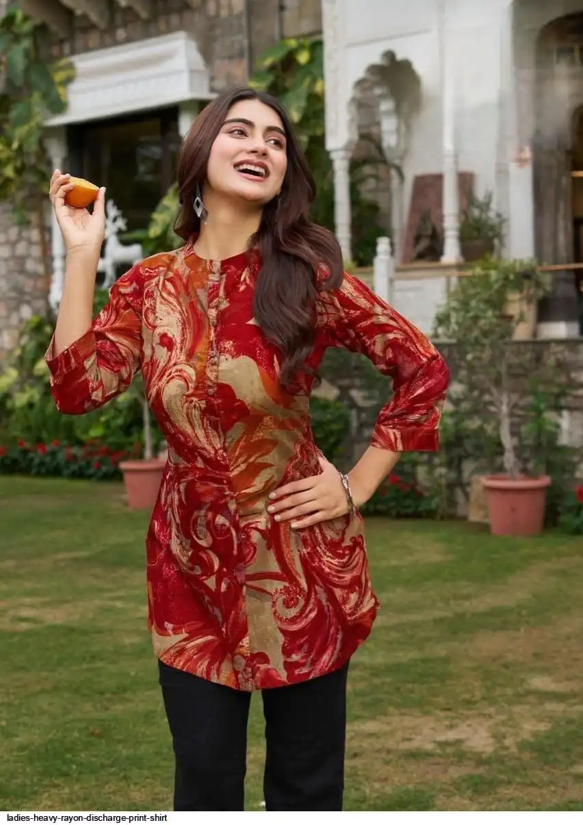 LADIES HEAVY RAYON DISCHARGE PRINT SHIRT C