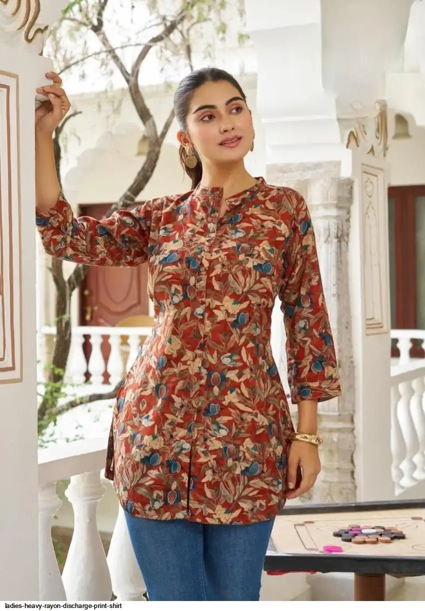 LADIES HEAVY RAYON DISCHARGE PRINT SHIRT B