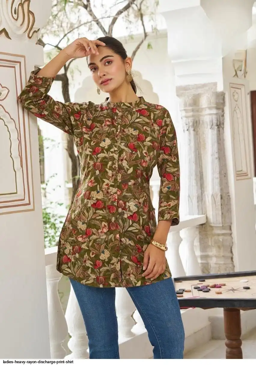 LADIES HEAVY RAYON DISCHARGE PRINT SHIRT F
