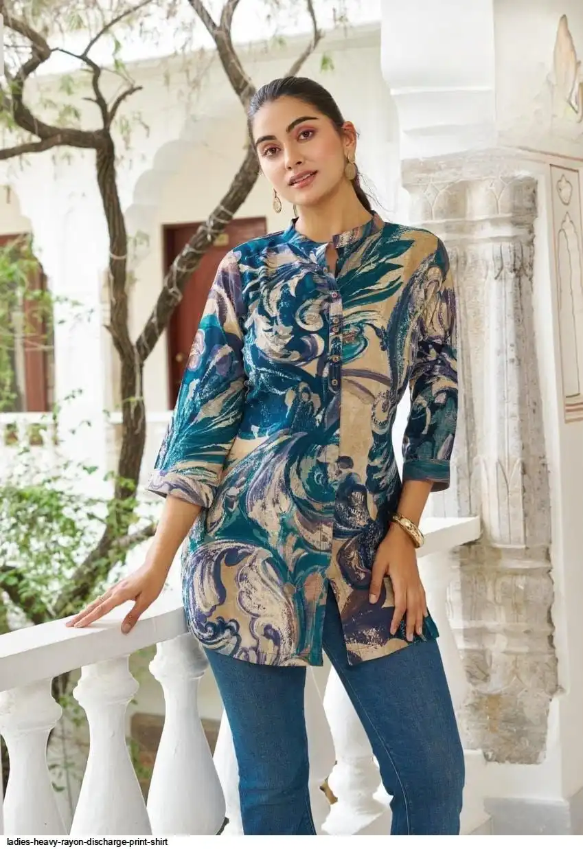 LADIES HEAVY RAYON DISCHARGE PRINT SHIRT D