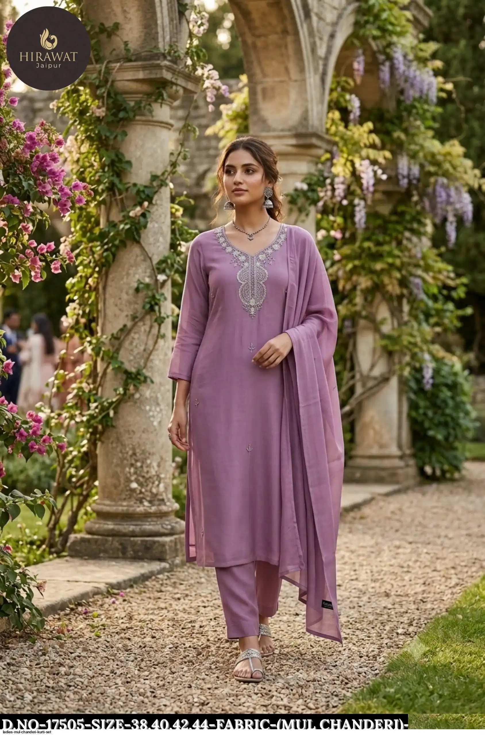 LADIES MUL CHANDERI KURTI SET C