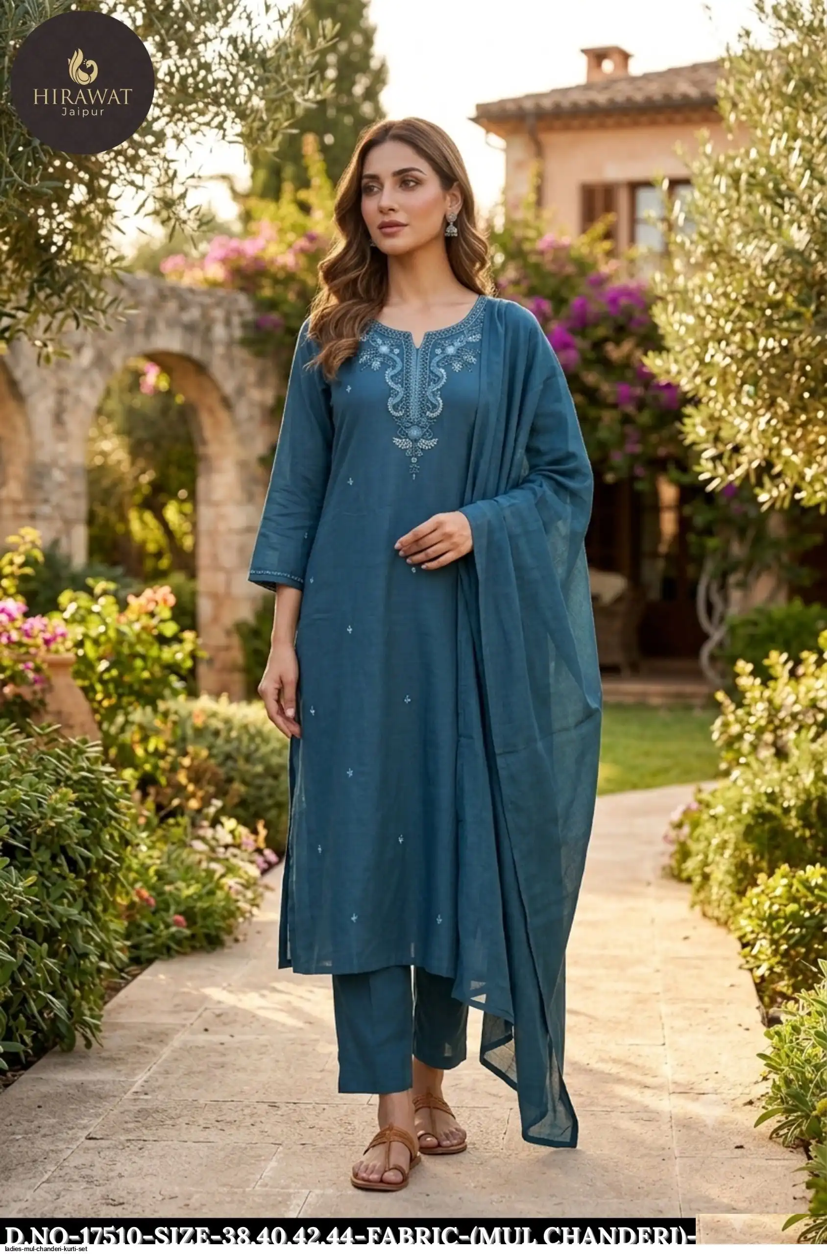 LADIES MUL CHANDERI KURTI SET A