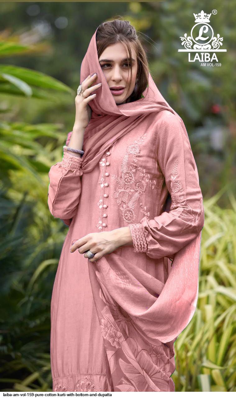 LAIBA AM VOL 159 Pure Cotton Kurti with bottom and dupatta