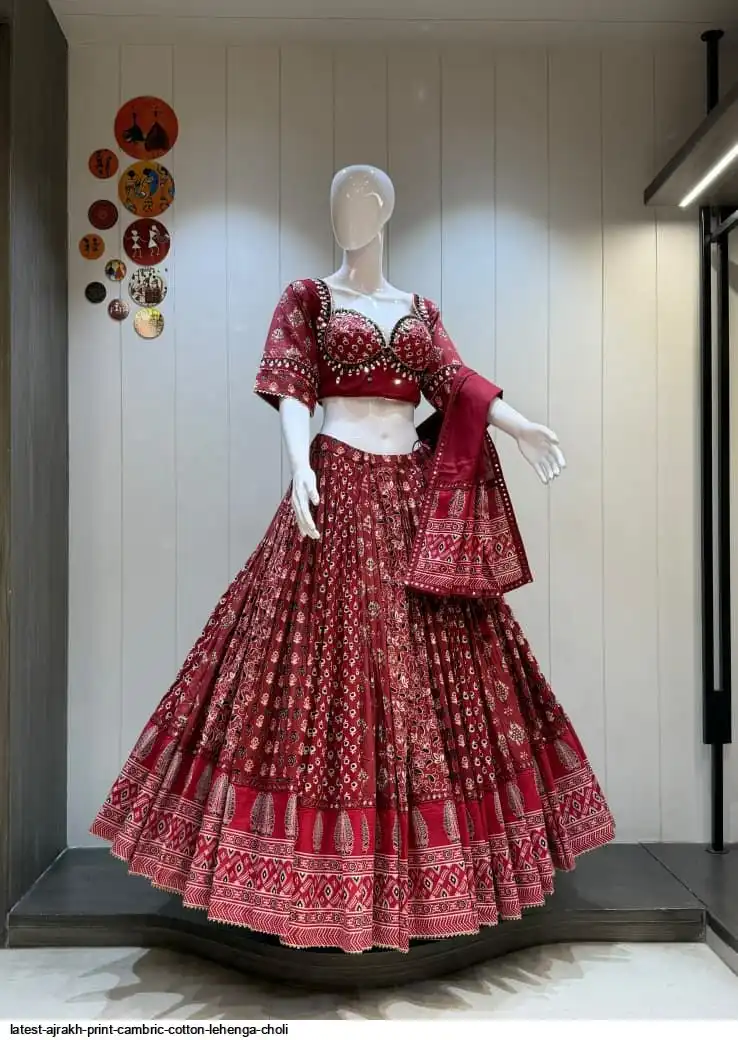 LATEST AJRAKH PRINT CAMBRIC COTTON LEHENGA CHOLI 1