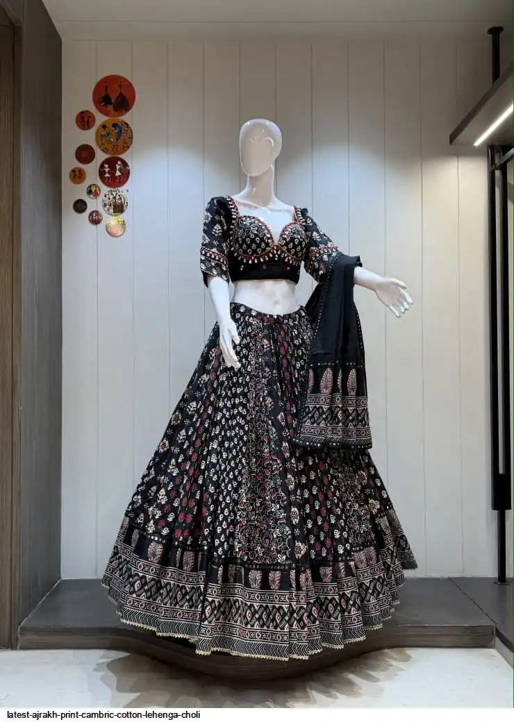 LATEST AJRAKH PRINT CAMBRIC COTTON LEHENGA CHOLI 2