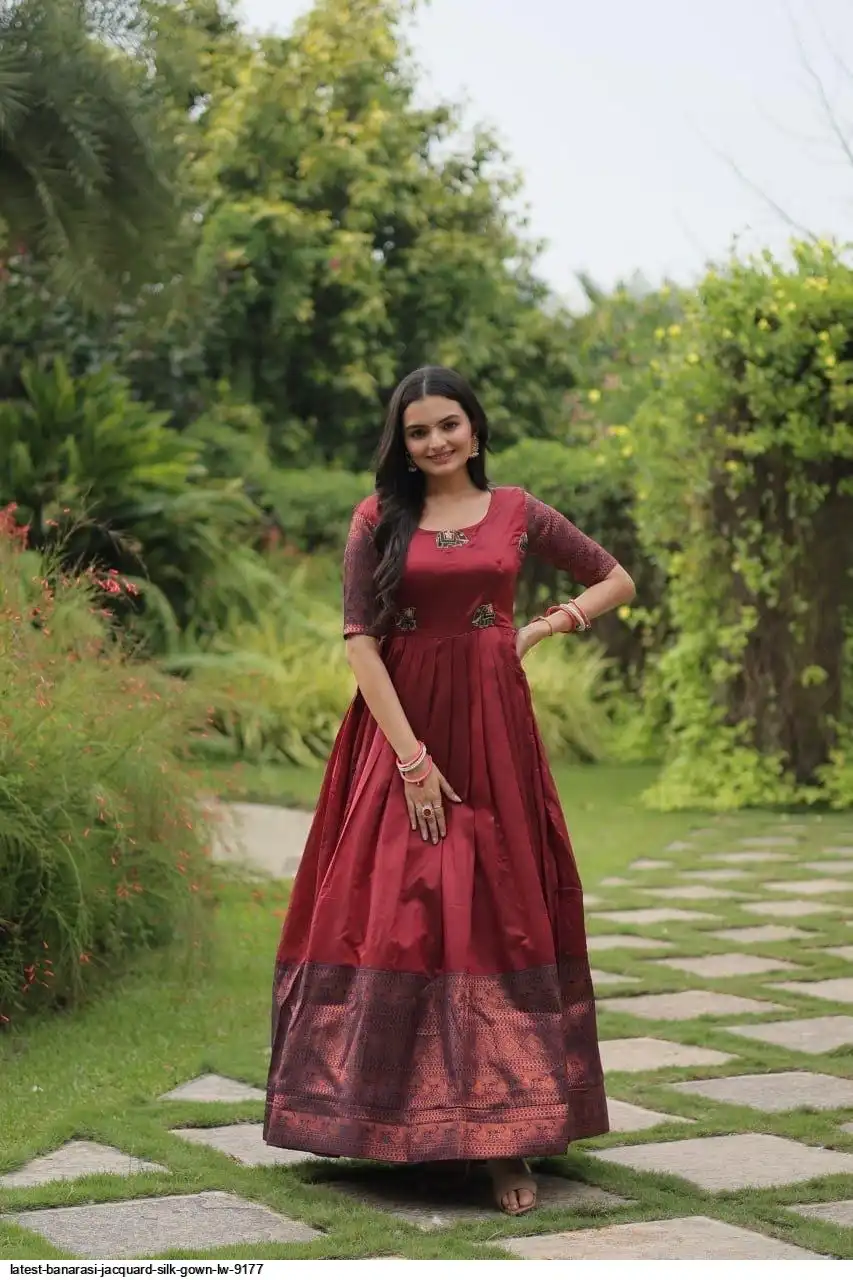 banarasi silk gown dress Banarasi Red Silk Gown