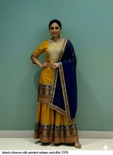 LATEST CHINNON SILK PRINTED SALWAR SUIT DHK 1376 B