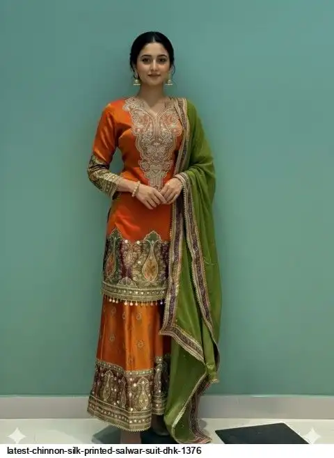 LATEST CHINNON SILK PRINTED SALWAR SUIT DHK 1376 A