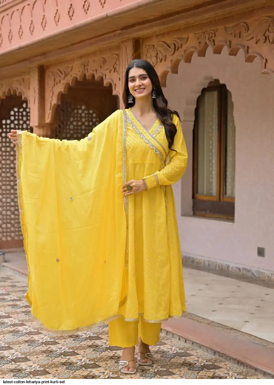 LATEST COTTON LEHARIYA PRINT KURTI SET A