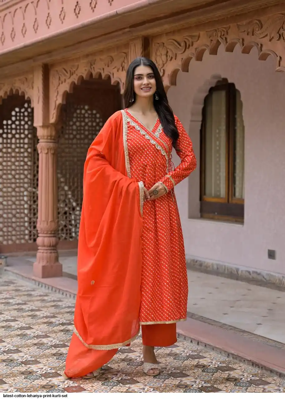 LATEST COTTON LEHARIYA PRINT KURTI SET B