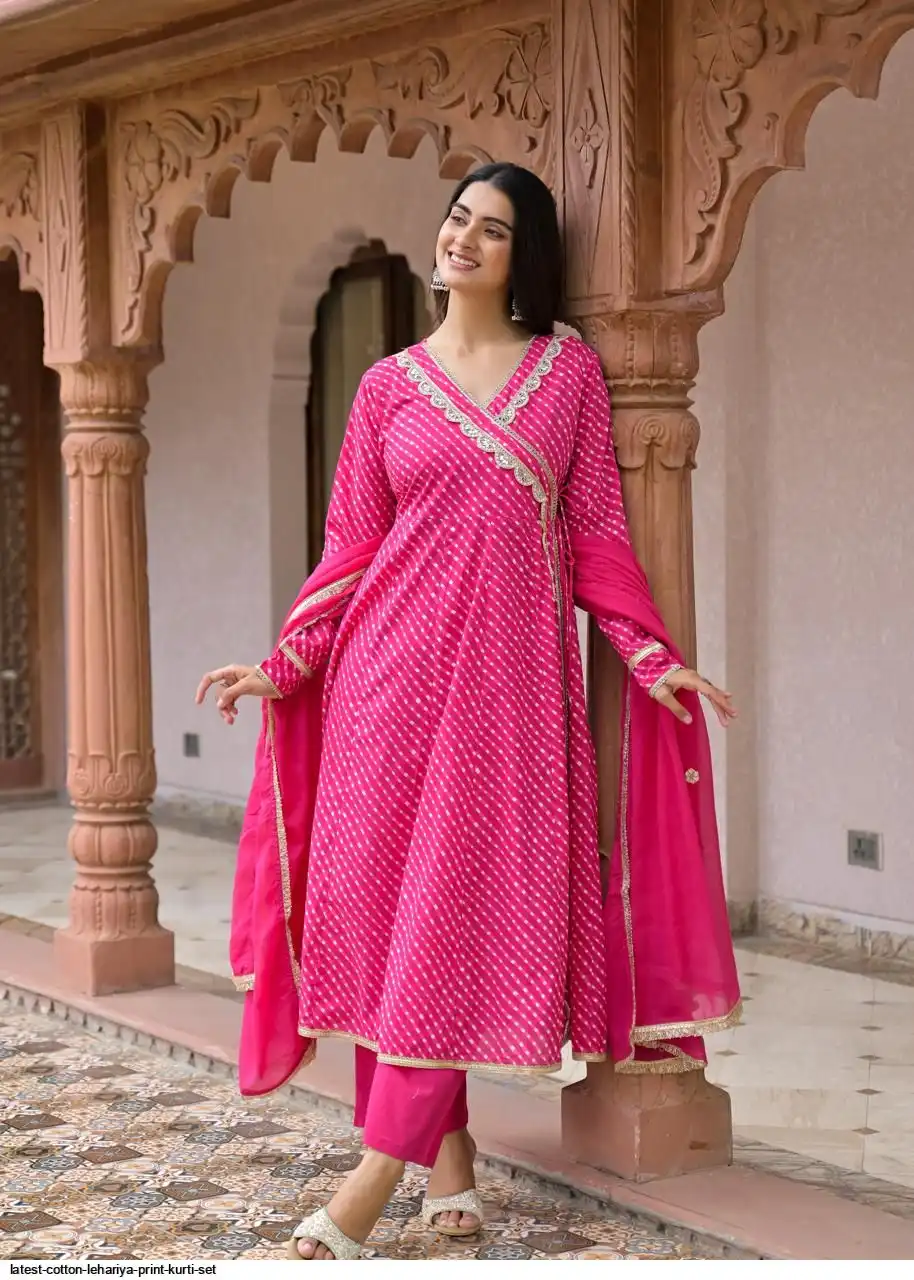 LATEST COTTON LEHARIYA PRINT KURTI SET C